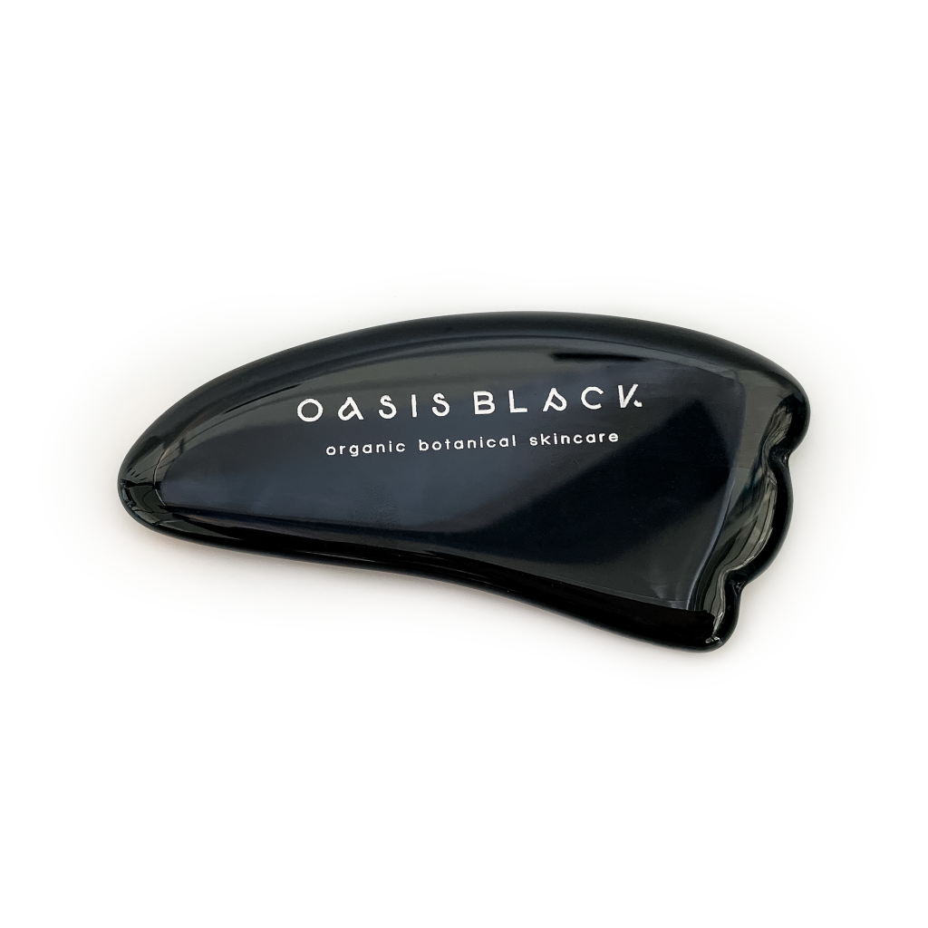Black Obsidian Gua Sha - Natural Face Lifting Tool - Natural Massage Stone – front - Oasis Black - Organic & All Natural Botanical Skincare Featuring Black Seed Oil, Born in Morocco, Made in Byron Bay