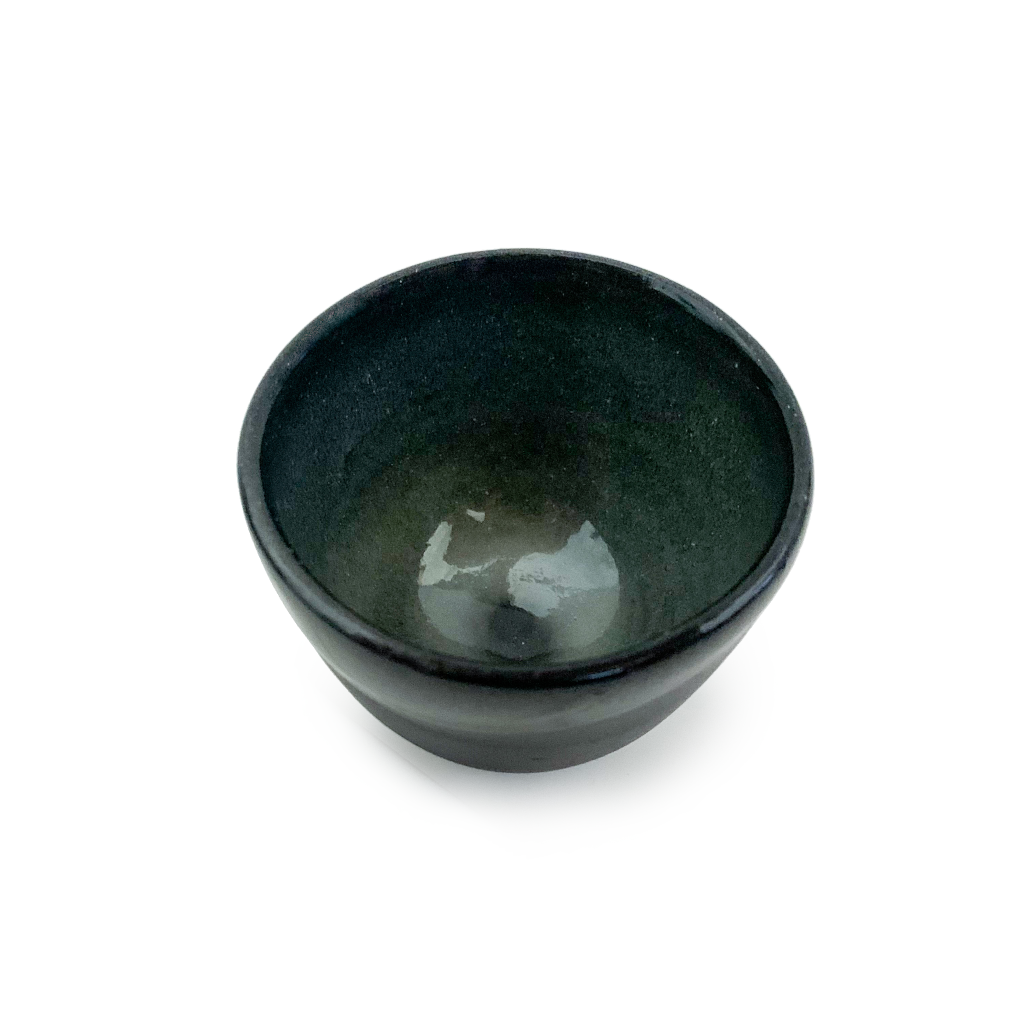 Cosmic Treatment Bowl - Hand Made Black Clay Bowl - Non Metallic Ceramic Mud Mask Mixing Bowl - side top view - Oasis Black - Organic Botanical Skincare Featuring Black Seed Oil, Born in Morocco, Made in Byron Bay