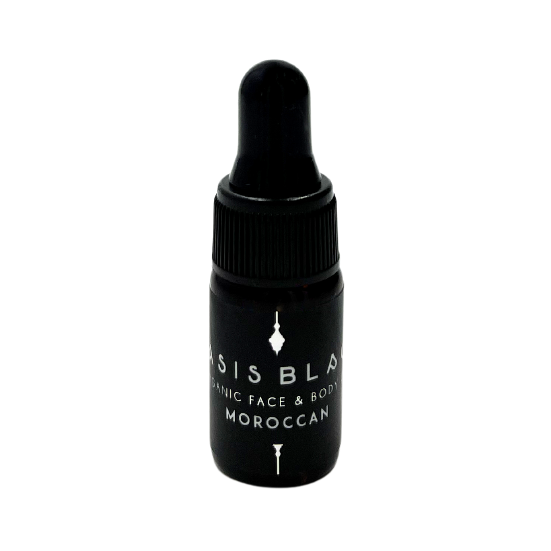 100% Organic and All Natural Face & Body Oil Featuring Black Seed Oil – MOROCCAN – Scent inspired by Morocco packaged in 3ml Amber Glass Dropper Bottle - Non Greasy, Multi-Purpose, Fast Absorbing, Vegan Friendly, Nutrient Dense, Eco-friendly, Sustainable, Waterless and Unisex Skincare Oils made by Oasis Black – Organic Botanical Skincare - Born in Morocco, Made in small handmade batches in the Byron Bay region