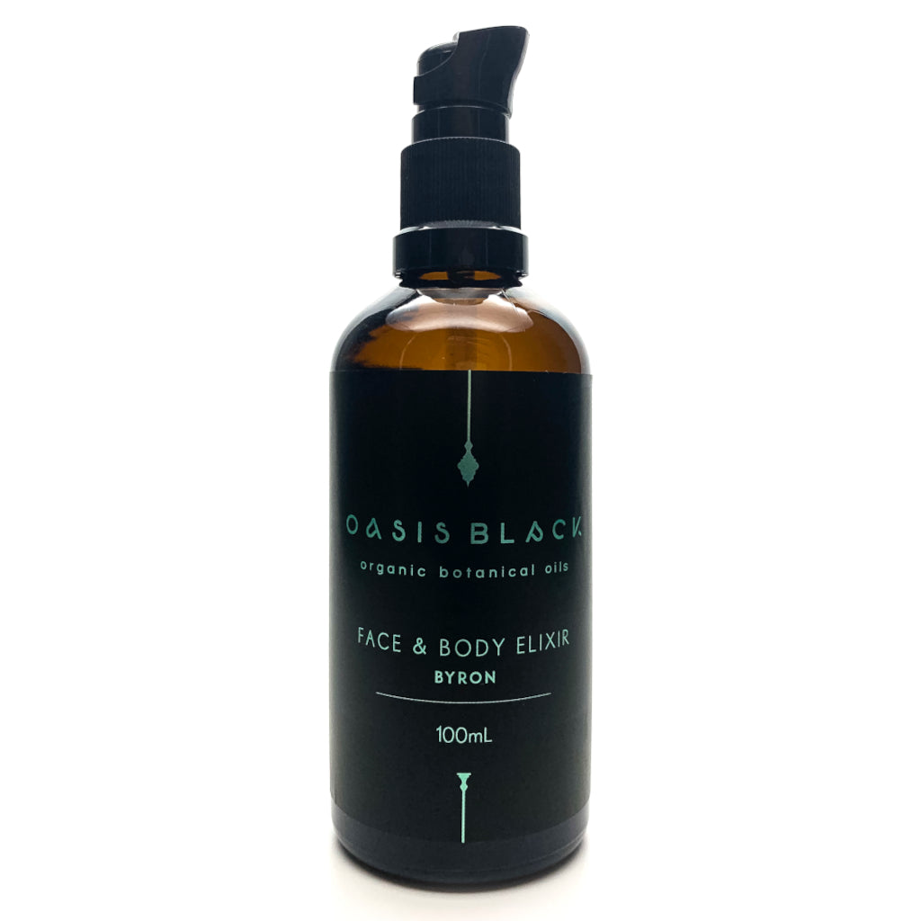 Organic & All Natural Face & Body Oil Featuring Black Seed Oil – Byron Multi-Purpose Oil – 100ml - Non Greasy, Fast Absorbing, Vegan Friendly, Waterless, Unisex - Oasis Black – Organic Botanical Skincare Born in Morocco, Made in Byron Bay
