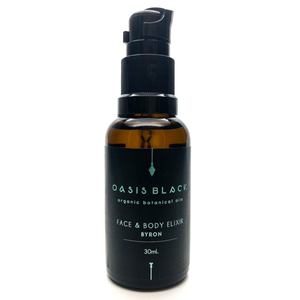 Organic & All Natural Face & Body Oil Featuring Black Seed Oil – Byron Multi-Purpose Oil – 30ml - Non Greasy, Fast Absorbing, Vegan Friendly, Waterless, Unisex - Oasis Black – Organic Botanical Skincare Born in Morocco, Made in Byron Bay