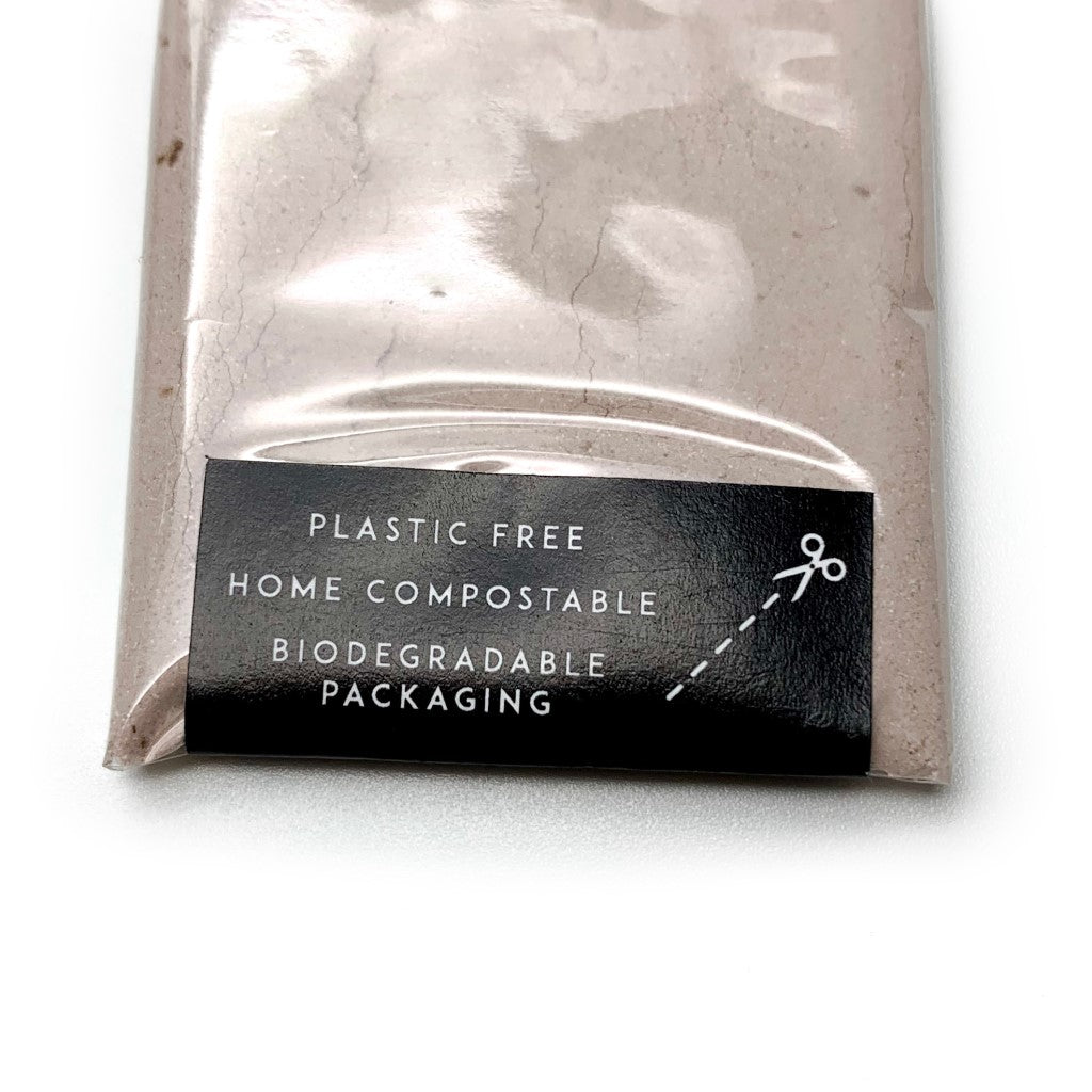 Organic & All Natural Powdered Mud Masks featuring Black Seeds – Amazonian Mineral Clay Face Mask – Sample Size, Back - Zero Waste, Plastic Free, Home Compostable Packaging, Vegan Friendly, Waterless Skincare, Unisex, Travel Friendly - Oasis Black – Organic Botanical Skincare Born in Morocco, Made in Byron Bay