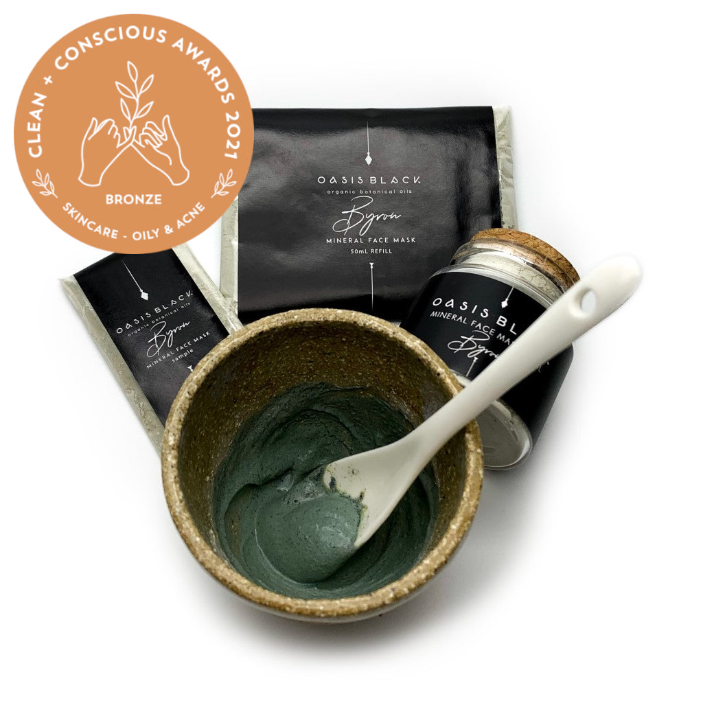 Organic & All Natural Powdered Mud Masks featuring Black Seeds – Byron Mineral Clay Face Mask – All Sizes - Zero Waste, Plastic Free, Home Compostable Packaging, Vegan Friendly, Waterless Skincare, Unisex, Travel Friendly - Oasis Black – Organic Botanical Skincare Born in Morocco, Made in Byron Bay - Oily & Acne Skincare BRONZE WINNER Clean + Conscious Awards 2021