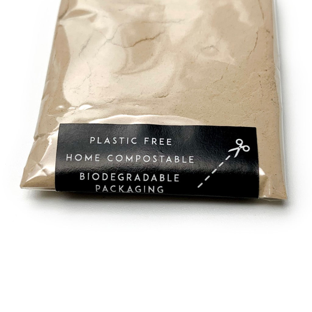 Organic & All Natural Powdered Mud Masks featuring Black Seeds – Moroccan Mineral Clay Face Mask – Sample Size, Back - Zero Waste, Plastic Free, Home Compostable Packaging, Vegan Friendly, Waterless Skincare, Unisex, Travel Friendly - Oasis Black – Organic Botanical Skincare Born in Morocco, Made in Byron Bay