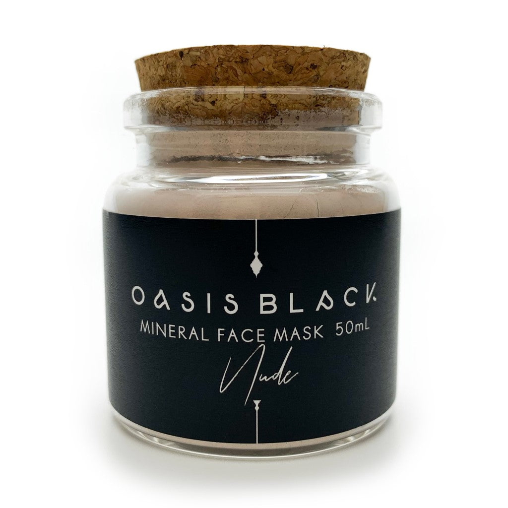 Organic & All Natural Powdered Mud Masks featuring Black Seeds – Nude Mineral Clay Face Mask – 50ml Jar - Earth Conscious Packaging, Vegan Friendly, Waterless Skincare, Unisex, Travel Friendly - Oasis Black – Organic Botanical Skincare Born in Morocco, Made in Byron Bay