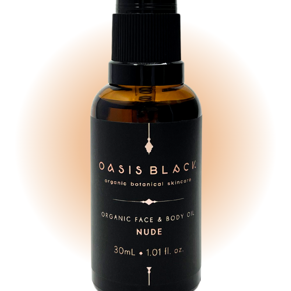 100% Organic and All Natural Face & Body Oil Featuring Black Seed Oil – NUDE – Slightly nutty neutral scent with No Essential Oils and extra Blueberry Seed Oil and Red Raspberry Seed Oil packaged in 30ml Amber Glass Bottle - Non Greasy, Multi-Purpose, Fast Absorbing, Vegan Friendly, Nutrient Dense, Eco-friendly, Sustainable, Waterless and Unisex Skincare Oils made by Oasis Black – Organic Botanical Skincare - Born in Morocco, Made in small handmade batches in the Byron Bay region